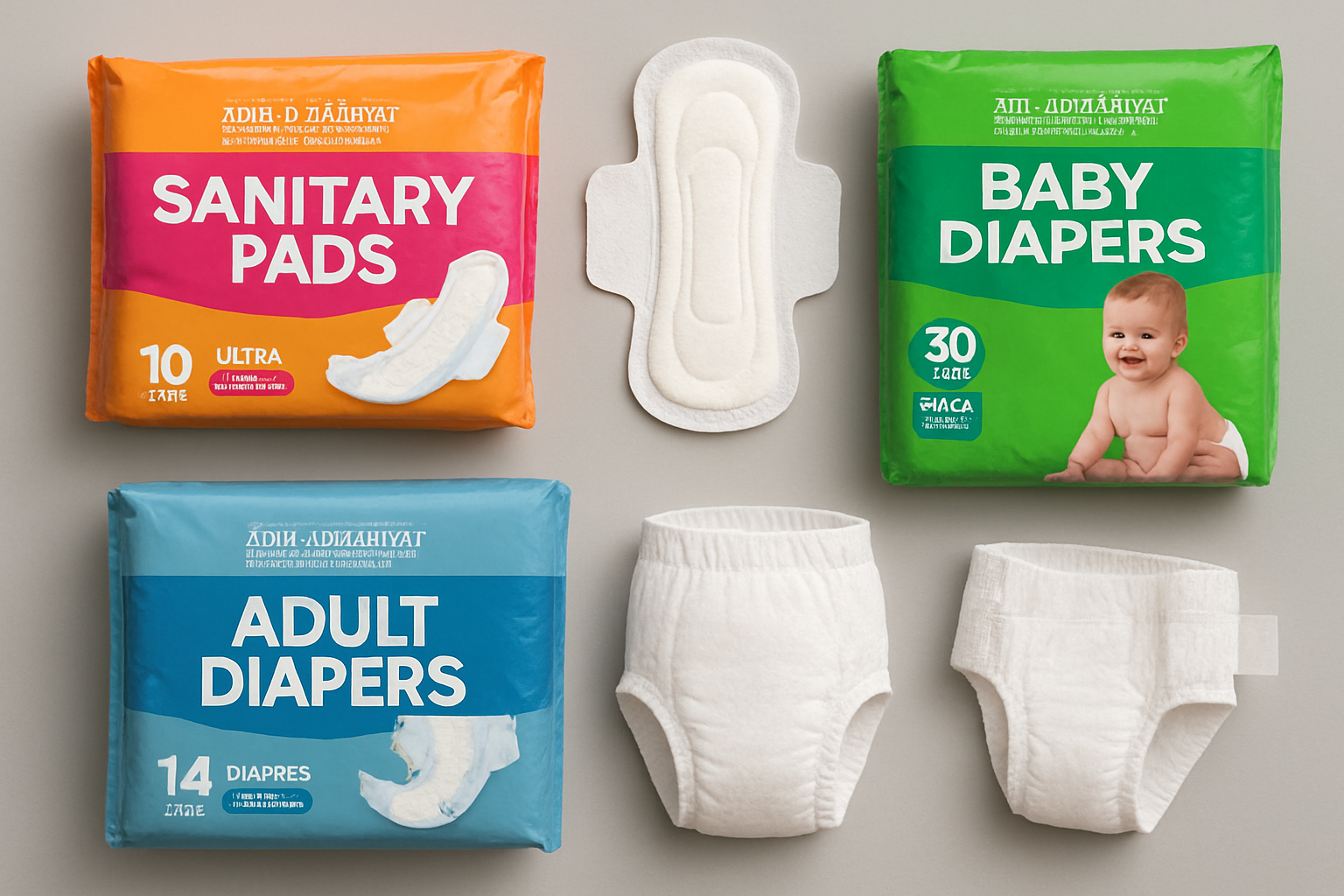 Women’s sanitary pads and baby/adult diapers manufactured by Adh-dhariyat World Trade